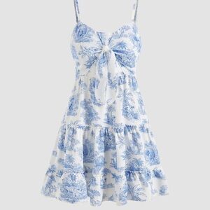 Toile de Jouy bow mini dress